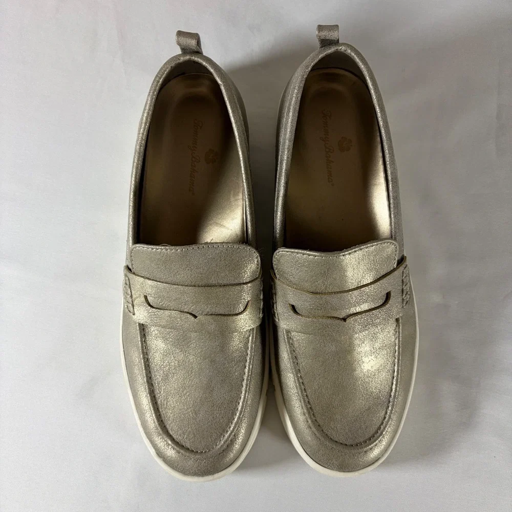 Tommy Bahama Venus Metallic Gold Penny Loafer Platform Sneakers Womens 8.5 M